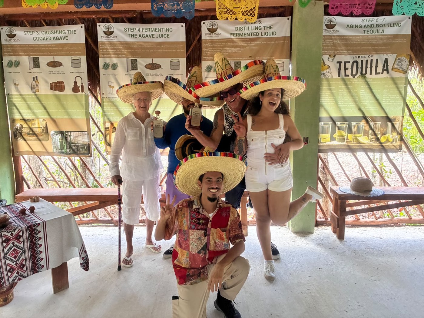 Guests in sombreros raising a toast with their hosts