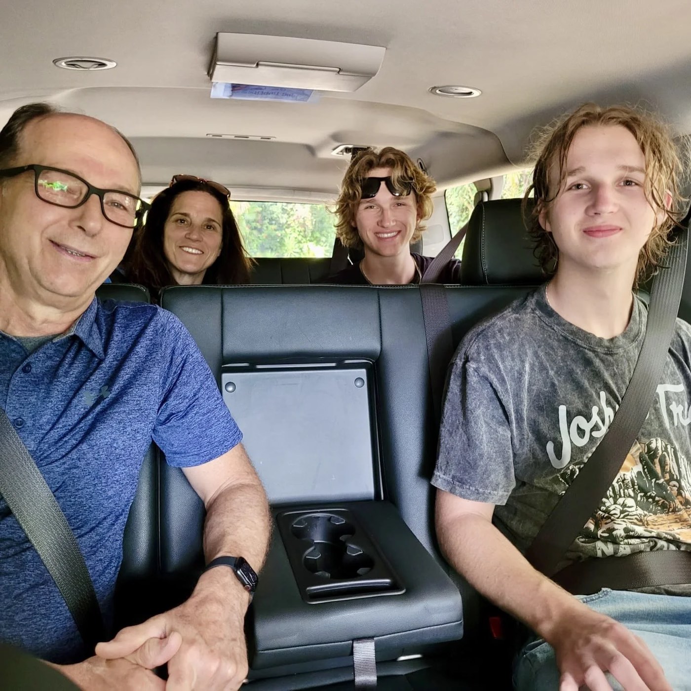 A family settled in for the drive